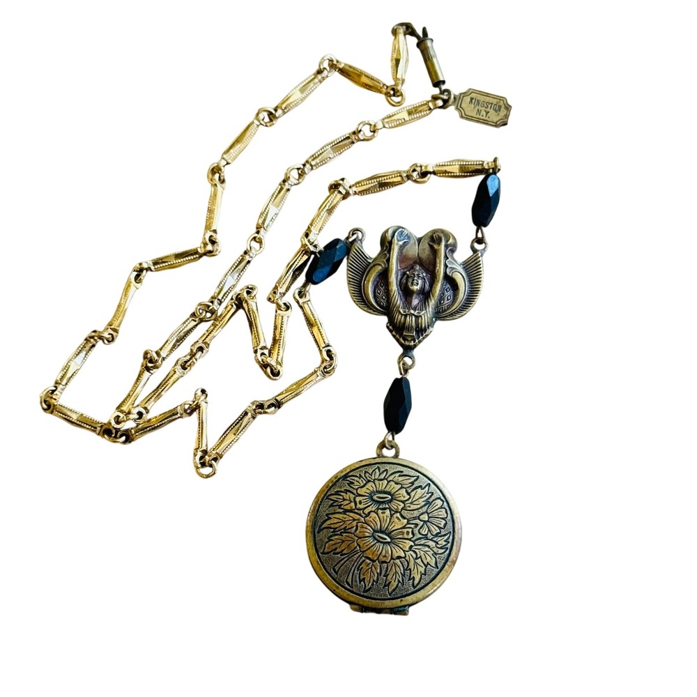 VTG Pididdly Links Kingston NY Locket Necklace Art Nouveau Victorian Style 21"